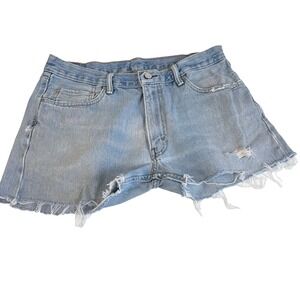 Levi Strauss & Co 505 Straight Fit Cut-off Jean Shorts Womens 34 Blue Distressed